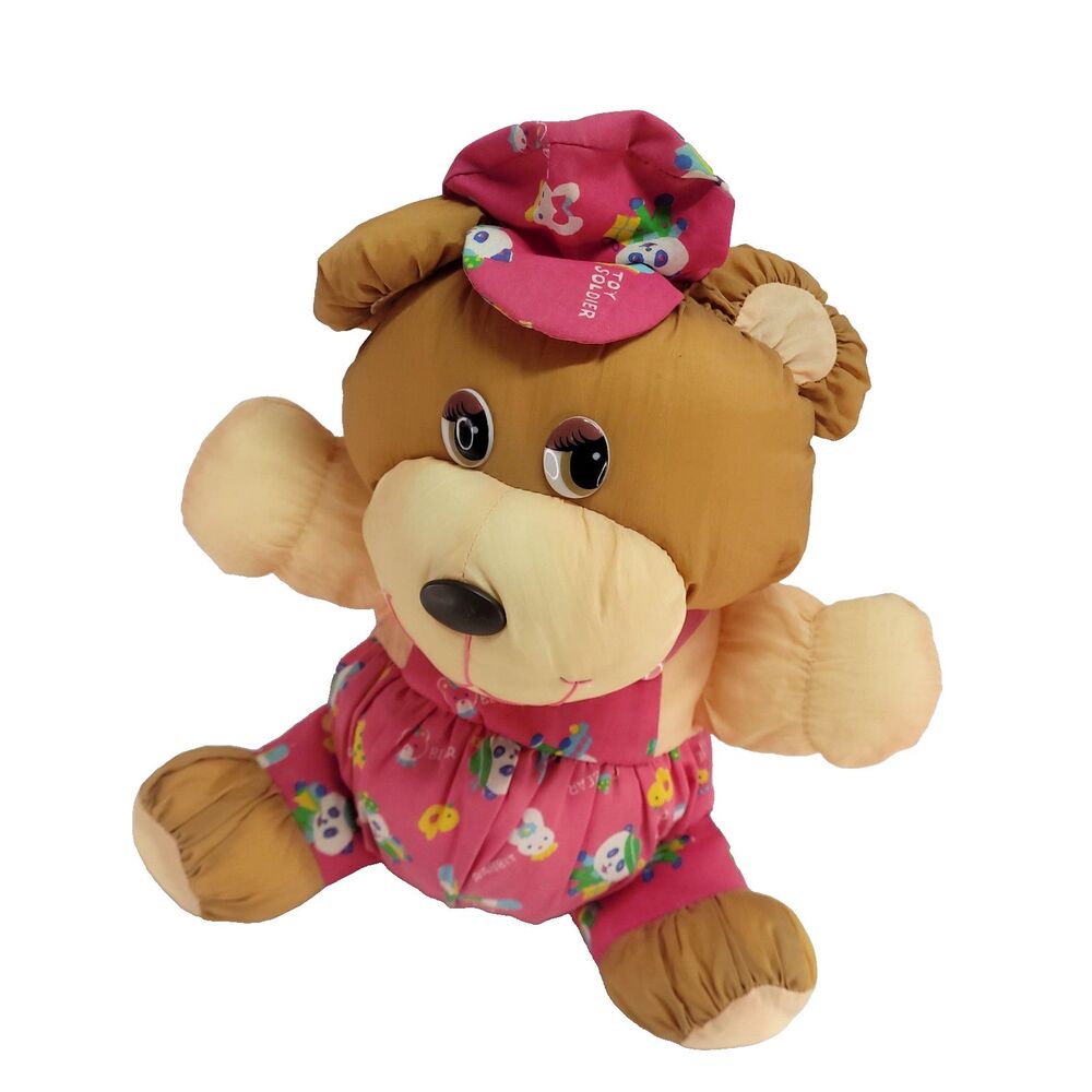 Vtg Nylon Parachute Bear Plush 14" Easter Pink Overalls Jumper Mty Int Co Dandee